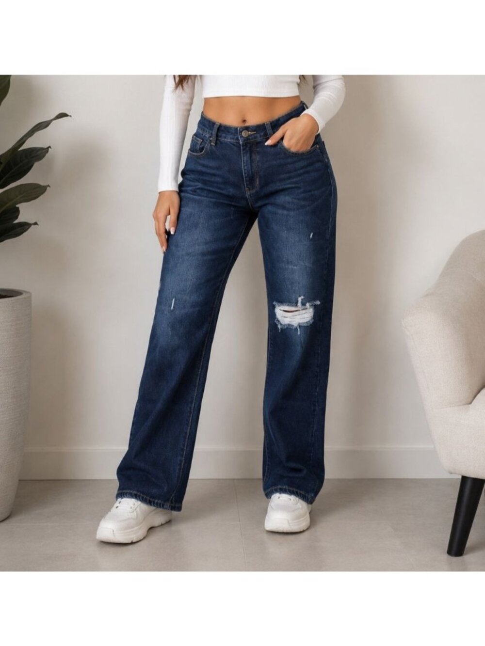 Paige Brigitte Womens Distressed Relaxed Straight-Leg Jeans Size 28 Dark Wash